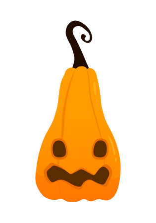 Cute cartoon halloween pumpkin decoration with carved face isolated on white backgroundのイラスト素材