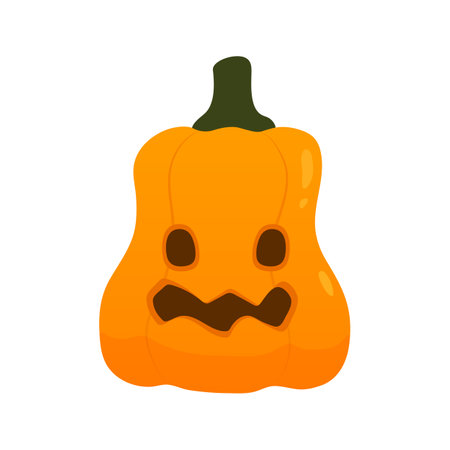 Cute cartoon halloween pumpkin decoration with carved face isolated on white backgroundのイラスト素材