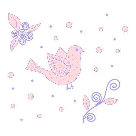 Abstract pink bird flowersのイラスト素材