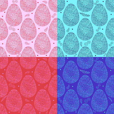Vector colorful seamless pattern of easter ornate eggs with two-colored backgroundのイラスト素材