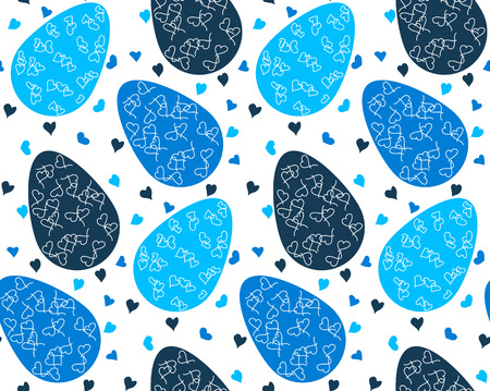 vector seamless pattern of blue, dark blue, light blue  easter eggs with heartsのイラスト素材