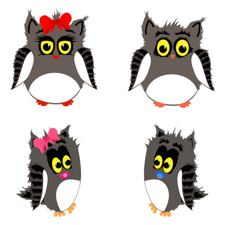 vector set of cute owl's familyのイラスト素材