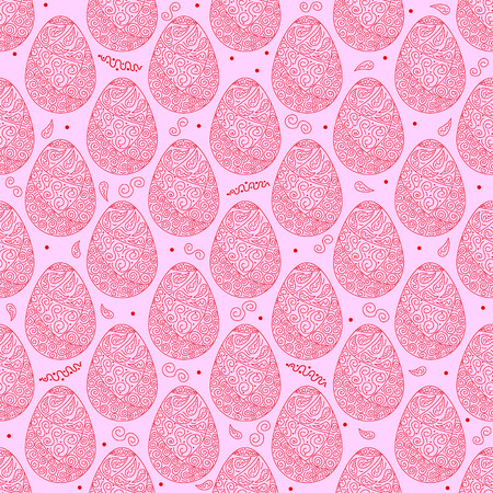Vector seamless pattern of red easter ornate eggs with pink backgroundのイラスト素材