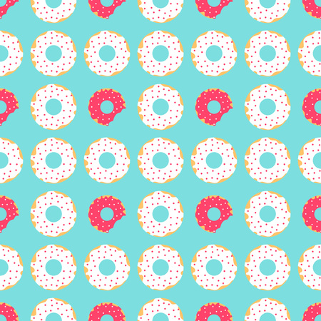 seamless pattern of donuts with red and white icing and sprinklesのイラスト素材