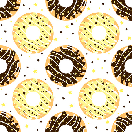 Vector seamless pattern of  white and dark chocolate donuts with sprinklesのイラスト素材