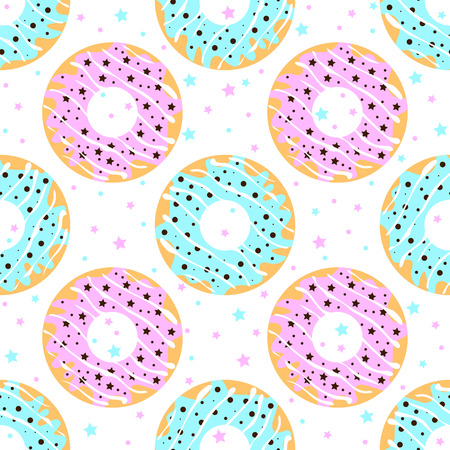 Vector seamless pattern  donuts with pink  and blue icingのイラスト素材