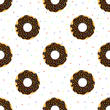 Vector seamless pattern of  donuts with chocolate icing and colorful sprinklesのイラスト素材