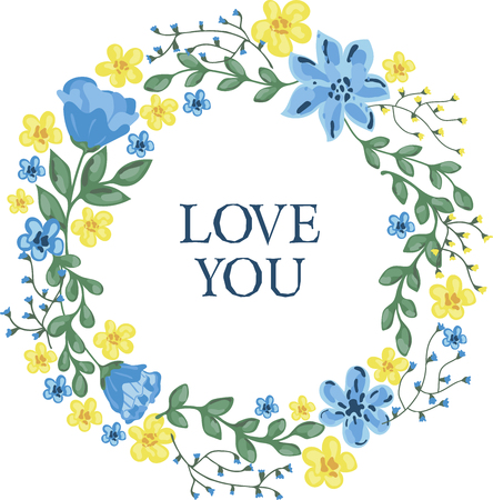 Floral wreath with love you lettering.のイラスト素材
