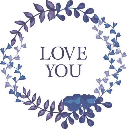 Vector illustration of flower wreath with the words "love you"のイラスト素材
