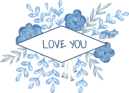 Vector illustration of rhombus shaped flower frame with the word "love" in the center のイラスト素材