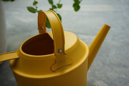 yellow watering canの写真素材