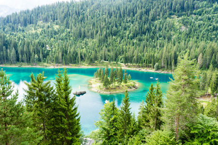 Caumasee in Switzerland lake with turquoise waterの写真素材
