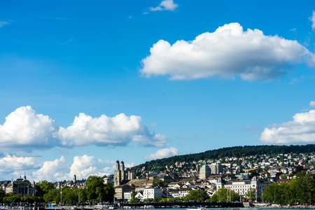 Lake Zurich with city view at daytime in summerの写真素材