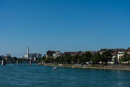 basel city view from rhine river looking at centre