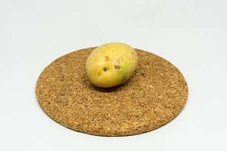 single patato isolated on cork with white background close upの写真素材