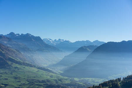 Buergenstock mountain landscape with fog, near lucerne switzerland tourism spot