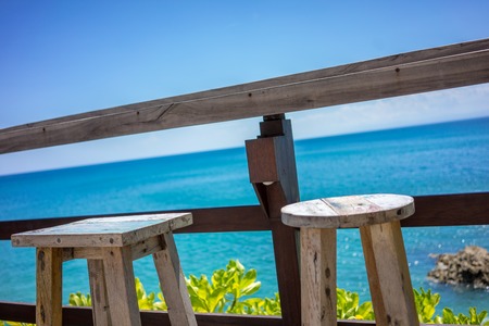holiday mood picture with blue ocean water and clear skyの写真素材