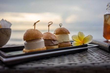 travel holiday picture with front view of sea water and cloudsの写真素材