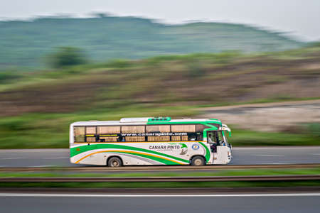 Pune, Maharashtra, India - September 27, 2017 : Canara Pinto travels bus , speeding towards Mumbai.のeditorial素材