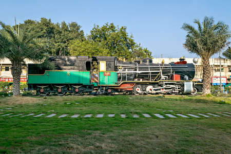 Solapur,Maharashtra,India-December 23rd,2019: Side view of old narrow gauge steam locomotive, ZD-549 preserved by displaying in front of Solapur railway station.のeditorial素材