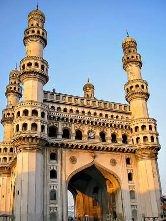 Close up image of Charminar with a clear blue sky background in Hyderabad.の写真素材