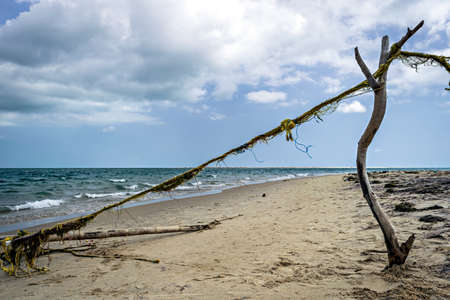 Remains of fisherman net on the sea shore of Dhanushyakodi, Rameshwaram, India.の写真素材