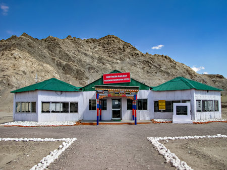 Leh, Ladakh, India-June 23rd, 2011: Indian Railway's ticket reservation center on the roof of the World-Leh.のeditorial素材