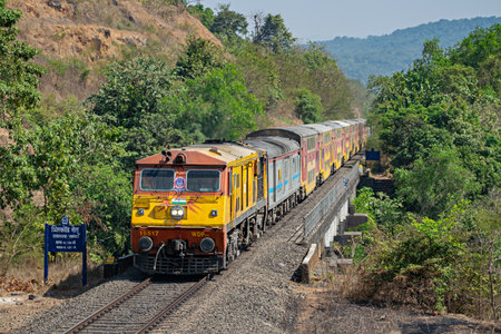 Sangameshwar, Maharashtra, India-February 26th, 2018:Indian Railways superfast double decker...