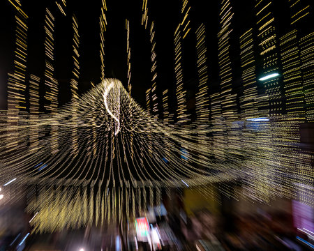 Intentional camera movement, slow shutter Zoom blur image of night Diwali lighting on road Pune..の写真素材