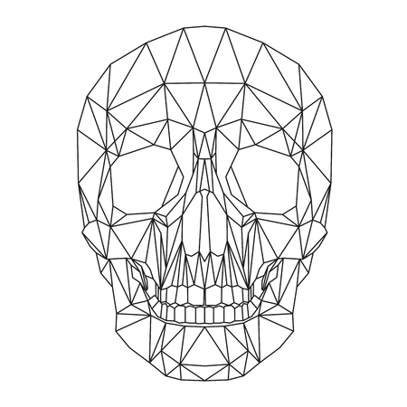 Human skull, geometric abstract black lines design on white backgroundのイラスト素材