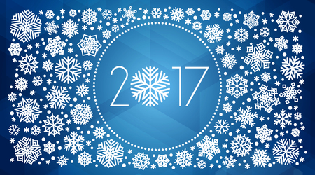 New year 2017 vector illustration with white snowflakes on dark blue backgroundのイラスト素材