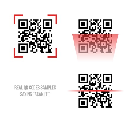Vector illustration of Qr code samples. Scanned Qr codes reads Scan it