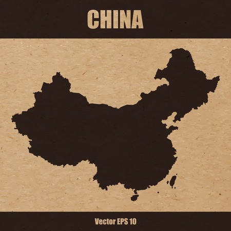 Vector illustration of detailed map of China on craft paper or cardboardのイラスト素材