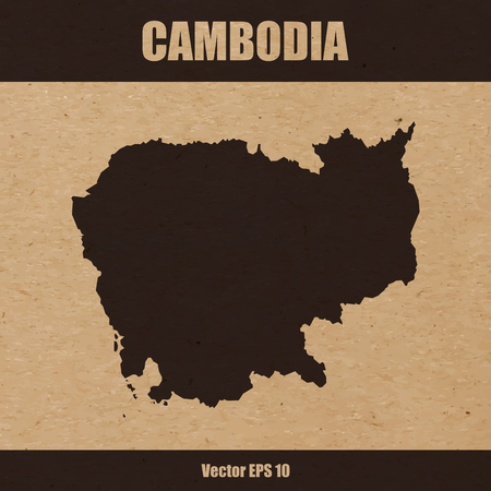 Vector illustration of detailed map of Cambodia on craft paper or cardboardのイラスト素材