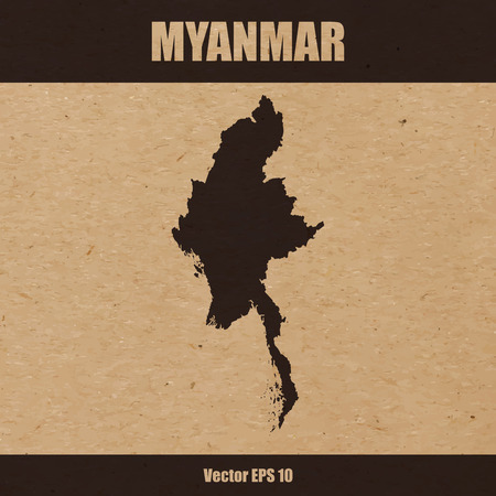 Map of Myanmar, or Burma on craft paper or cardboardのイラスト素材