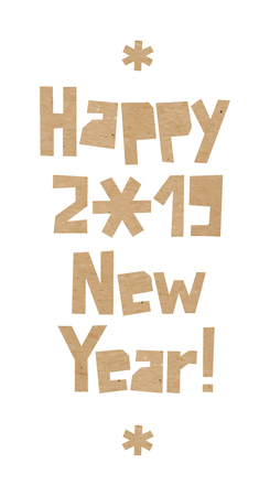 Rough incription Merry Christmas and snowflakes cut out of craft paper. Cardboard snow stickers. Vector carton winter holidays decoration on white backgroundの写真素材