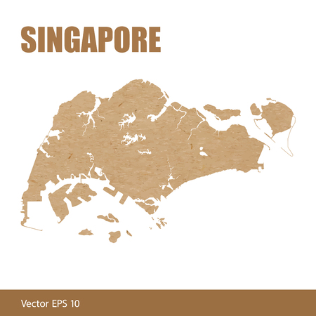 Vector illustration of detailed map of Singapore cut out of craft paper or cardboardのイラスト素材