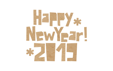 Rough incription Happy New Year and snowflakes cut out of craft paper.のイラスト素材