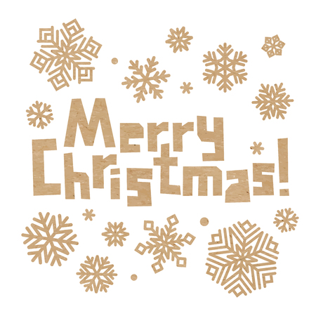 Rough incription Merry Christmas and snowflakes cut out of craft paper.のイラスト素材