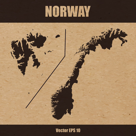 Illustration of detailed map of Norway and Svalbard island on craft paperのイラスト素材