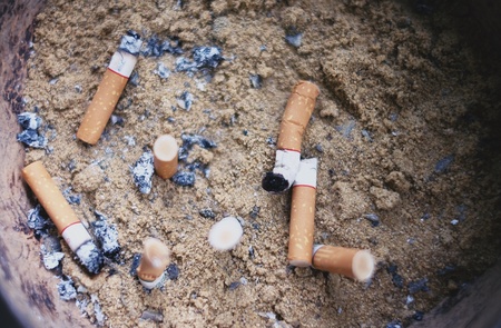Cigarette butt on wet sand.の素材