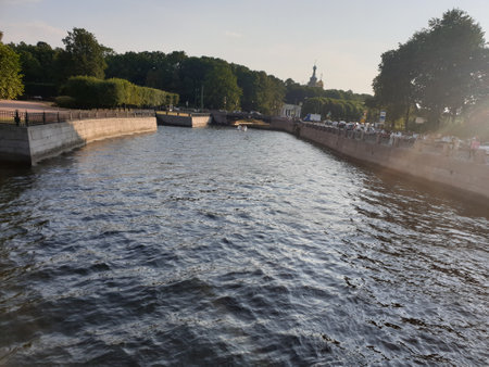 View of the embankment of the Fontanka River in St. Petersburg.の写真素材
