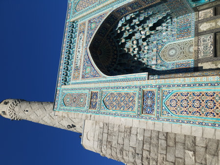 detail of the minaret of the mosque in Samarkand, Uzbekistanの写真素材