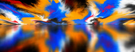 Landscape of surreal clouds over lake. Abstract world. 3d illustration