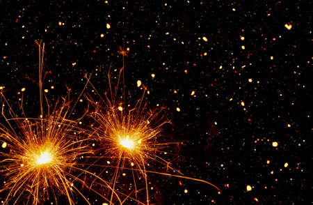 Burning sparklers on abstract snowy background. Happy new year. 3d illustration.の写真素材