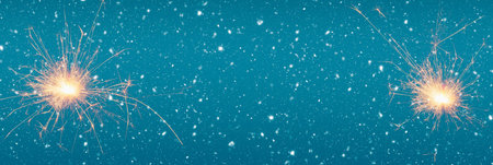 Burning sparklers on abstract snowy background. Happy new year. 3d illustration.の写真素材