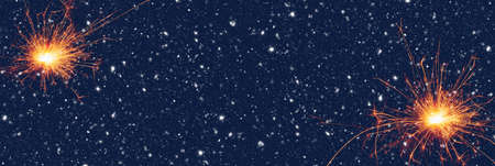 Burning sparklers on abstract snowy background. Happy new year. 3d illustration.