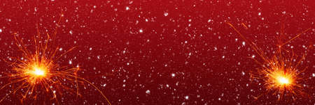 Burning sparklers on abstract snowy background. Happy new year. 3d illustration.の写真素材