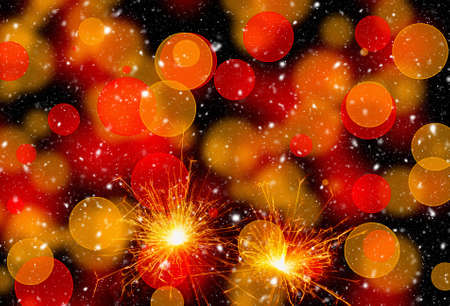 Burning sparklers on abstract snowy background. Happy new year. 3d illustration.の写真素材