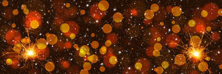 Burning sparklers on abstract snowy background. Happy new year. 3d illustration.の写真素材